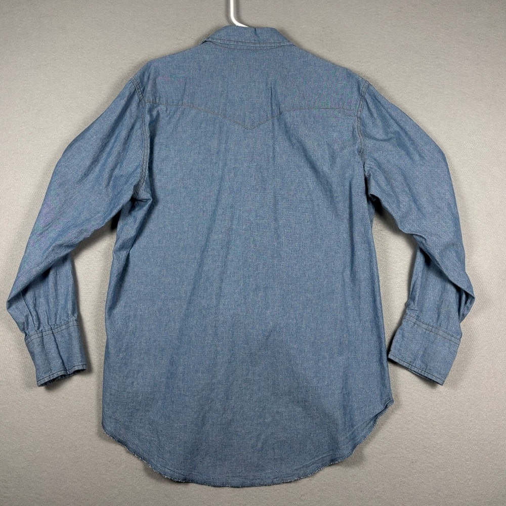 Wrangler Western Pearl Snap Shirt Blue Chambray Large Blue - Picture 4 of 9